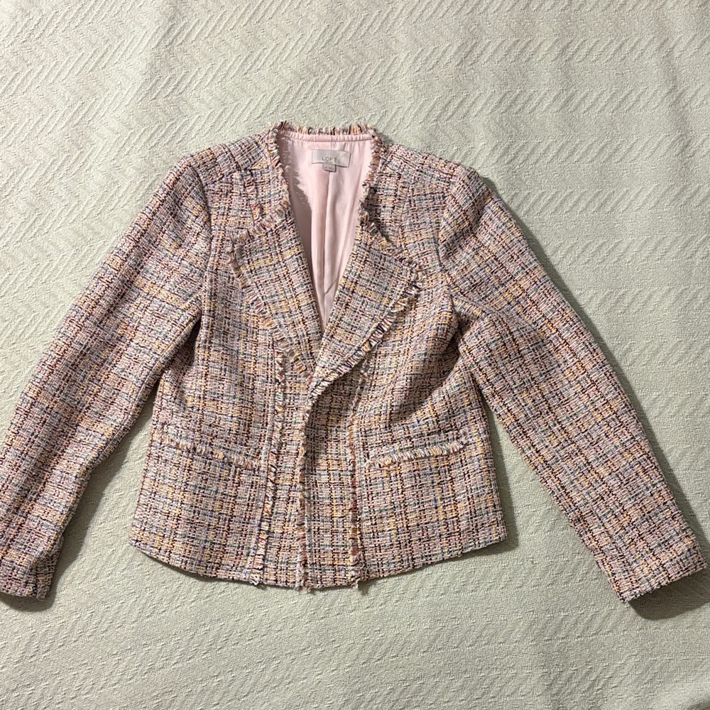 LOFT Pink Multicolor Tweed Blazer